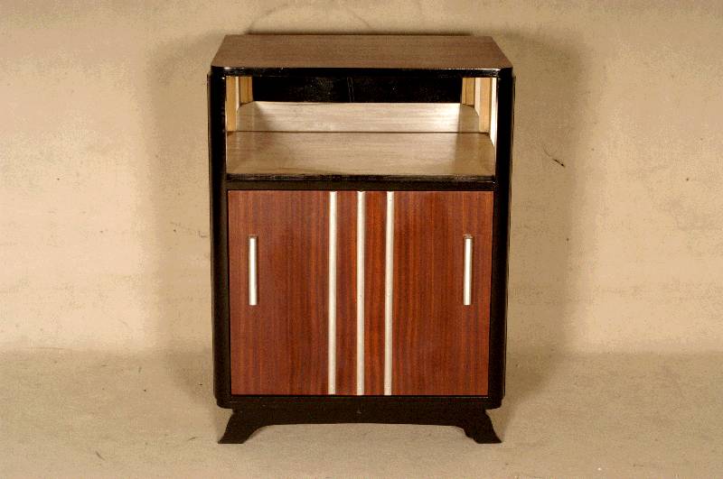ArtDeco-Bar, Frankreich, um 1920, Riopalisander furniert, z.T. schwarz abgesetzt , drehbar gelagerte Bartrommel und offenes Barfach ausfurniert, ...
