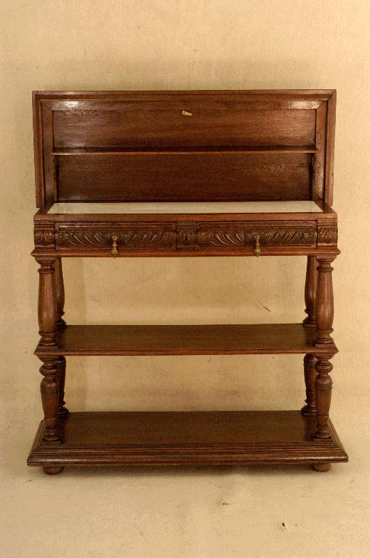 Etagere, Frankreich, um 1880, Eiche massiv, gedrechselte ZwischensÄulen, mit aufklappbarer Arbeitsplatte, diese Marmor, MÖbel selten im Angebot, ...