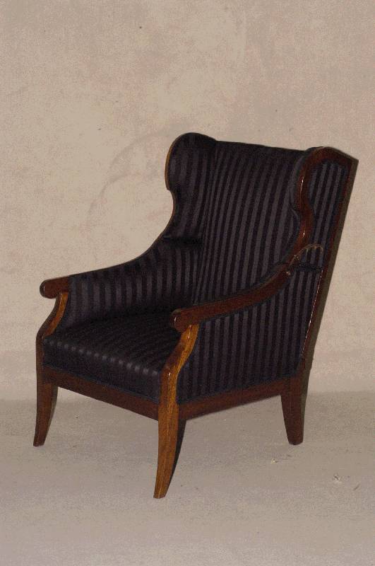 Ohrenbackensessel, norddeutsch, um 1810, Biedermeier, Eiche massiv, elegante SÄbelbeine , schmale Armlehnen, z.T. gepolstert, RÜckenlehne ...