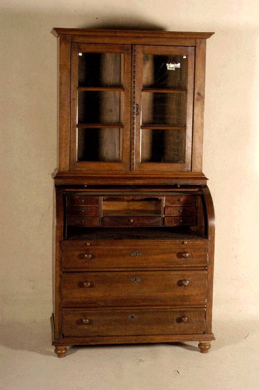 AufsatzsekretÄr, deutsch/Westfalen, um 1860, Eiche massiv, 3-schÜbig, Ausziehplatte, Innenleben mit vielen FÄchern und 7 Schubladen , original ...