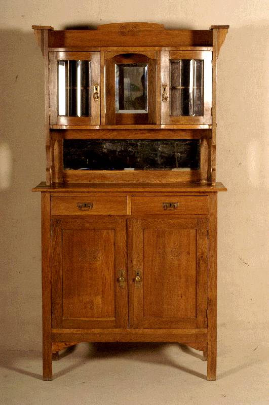Aufsatzschrank, Holland, um 1910, Eiche massiv, Unterteil 2 TÜren und Schubalden, schlicht gehalten, Oberteil in der Mitte mit Spiegel, 2 ...