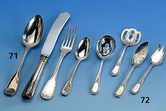 Besteck fÜr 12 Personen, 800 er Silber, sogn. Augsburger Faden, um 1870/90, Posen, bes. aus 12 MenÜgabeln, 12 MenÜmessern, 12 MenÜlÖffeln ...