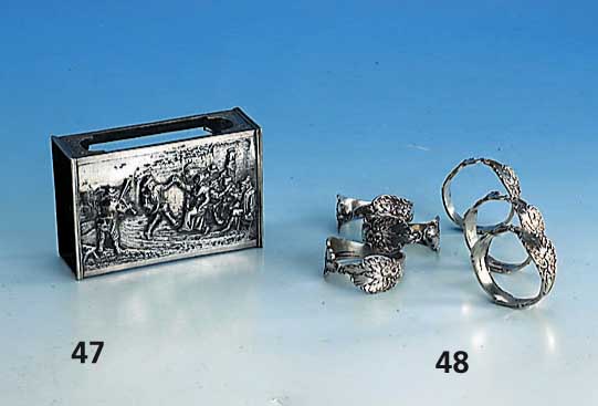 6 Serviettenspangen, nordisch, 830er Silber, floraler Dekor, D ca. 4 cm, zus. ca. 200 g