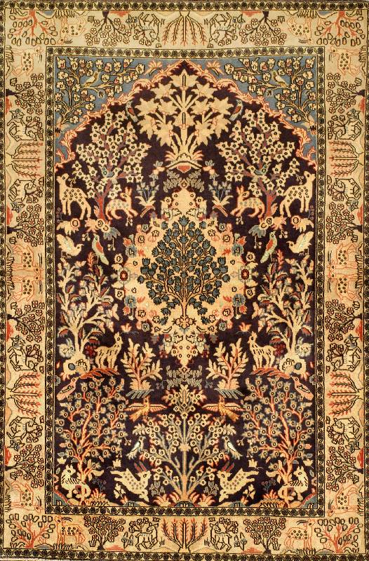 Ghom Alt, Persien, ca. 50 Jahre, Flor Wolle mit Seide, ca. 196 x 135 cm, SchÄtzwert: 2200.- EURO, SchÖner Dunkelblauer Fond. Ehz: 2 sehr guter ...