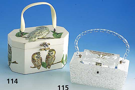 Handtasche, Kunststoff, um 1955/60, sogn. Cocktailzeit, Label: Patricia of Miami, lÜstrierende Einsprenkelungen, Henkel umklappbar, 10 x 21 x 9 ...