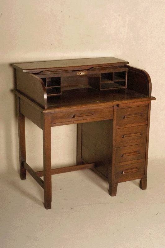 RollsekretÄr, deutsch, um 1910, Eiche massiv, Eichefurnier, eine Seite mit 4 Schubladen, strenge FÜße, Zentralverriegelung, Funktion nicht ...