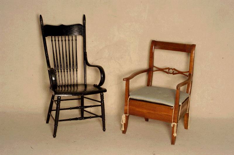 Stuhlsessel, deutsch, um 1850, ursprÜnglich Nachtstuhl, unterer Teil verkleinert, Korpus Weichholz, tragende Teile Kirschbaum massiv, RÜcken- ...
