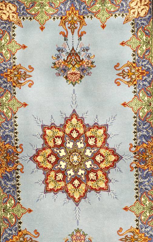 Esfahan fein, Persien, 5 Jahre, Korkwolle mit und auf Seide, ca. 131 x 65 cm, Ehz: 1. SchÄtzwert: 1050.- EURO, ca. 1,0 Mio. Kn/qm, S eltene ...