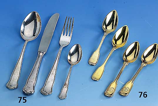 48-teiliges Besteck, deutsch, BMF 800er Silber, z.T. Orig.-Schachtel und Orig.- verpackt, best. aus: 12 Messer (Griffe gefÜllt, Klingen Stahl), ...