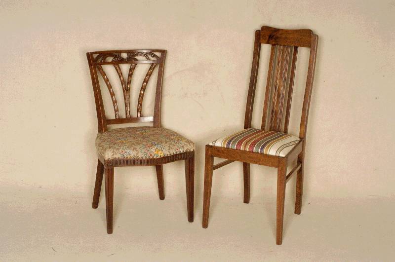 4 HochlehnstÜhle, deutsch, um 1900, Eiche massiv, RÜckenlehne verstrebt, leicht konische Beine, Polsterung und Bezug neu, typisch aus der Zeit, ...