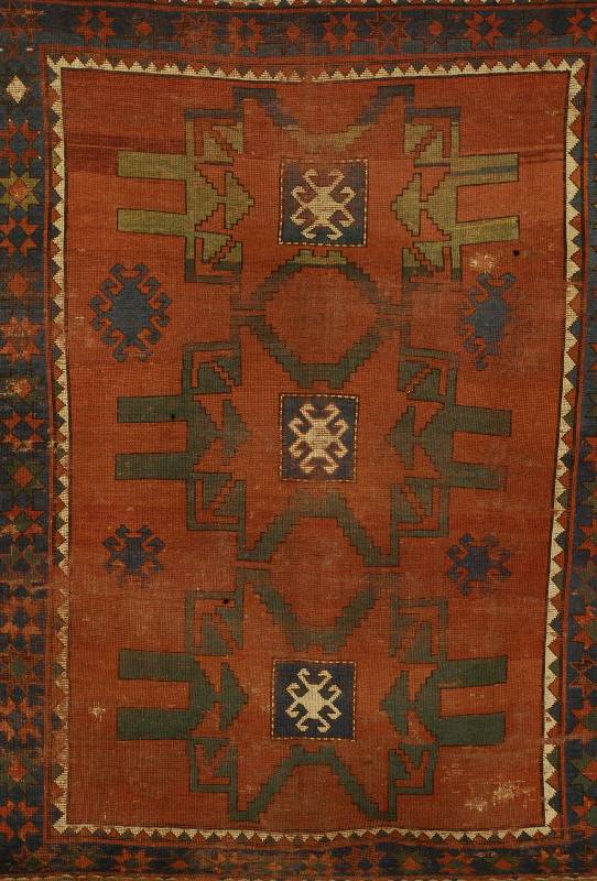 Kazak, Armenien, um 1900, Wolle auf Wolle, ca. 198 x 150 cm, SchÄtzwert: 750.- EURO, EHZ: 4-5.(sog. Leshgi Muster mit seinem drei Sterne n ...