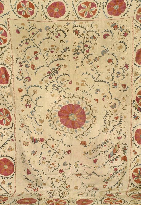 Susani, Persien, um 1900, Seide auf Baumwolle, ca. 213 x 154 cm, SchÄtzwert: 1800.- EURO, EHZ: 3. Aufwendige Handarbeit.