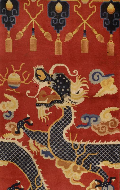 Drachen SÄulenteppich, China, um 1930, Wolle auf Baumwolle, ca. 248 x 90 cm, SchÄtzwert: 3700.- EURO, EHZ: 2-3, raritÄt,
