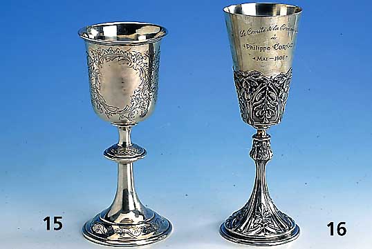 Pokalbecher, 800er Silber, Schweiz um 1900/02, reiche florale Verzierung in zeittyp. Manier, Inschrift v. Mai 1906, ca. 485 g, Boden gefÜllt, ...