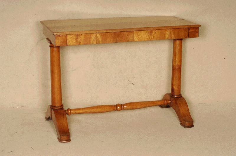 Damenschreibtisch, deutsch, um 1820/30, Korpus Weichholz, Kirschbaum massiv, Kirschbaumfurnier, runde SÄulenfÜße, 4-fach ausladend, verstrebt, ...
