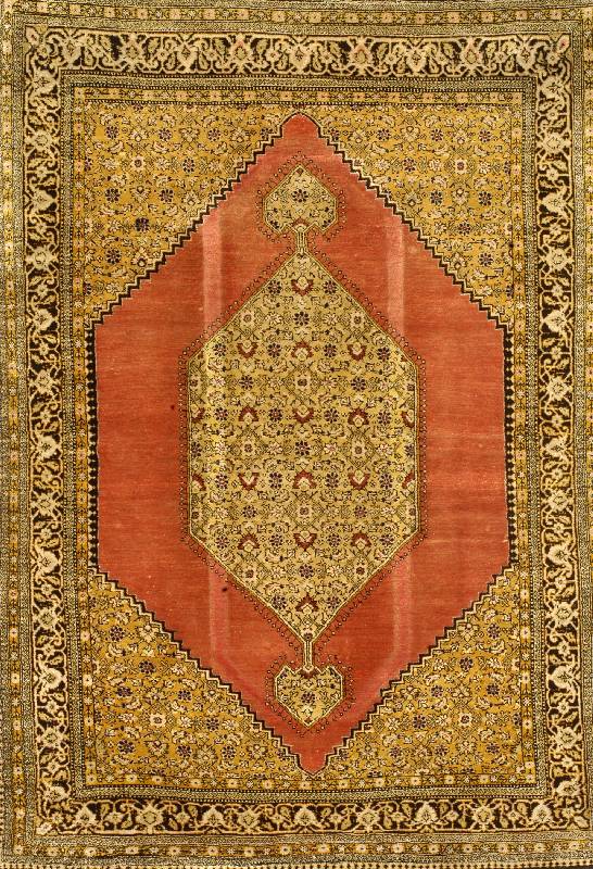 Ghom Seide, Persien, ca. 60 Jahre, reine Naturseide, ca. 145 x 104 cm, SchÄtzwert: 2500.- EURO, EHZ: 2, Tischabdruck in der Mitte.