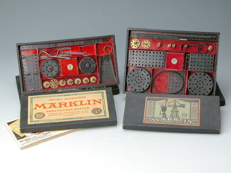 2 MÄrklin MetallbaukÄsten, wohl 60er Jahre, Metallbaukasten Nr. 1 und ErgÄnzungskasten Nr. 1 A, kaum bespielt, guter Zustand, sammelwÜrdig, 1 ...