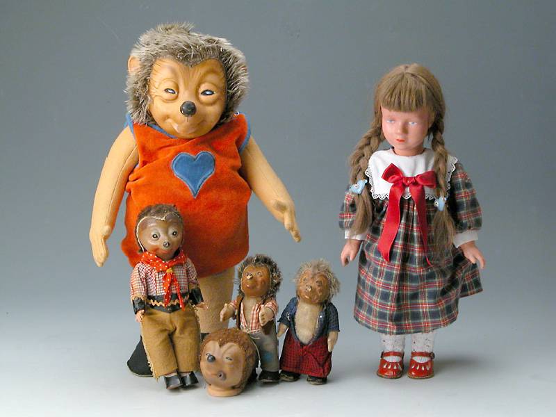 SchildkrÖt-Puppe, 50er Jahre, Modell KÄthe Kruse, bemaltes Gesicht, EchthaarperÜcke, H. ca. 46 cm