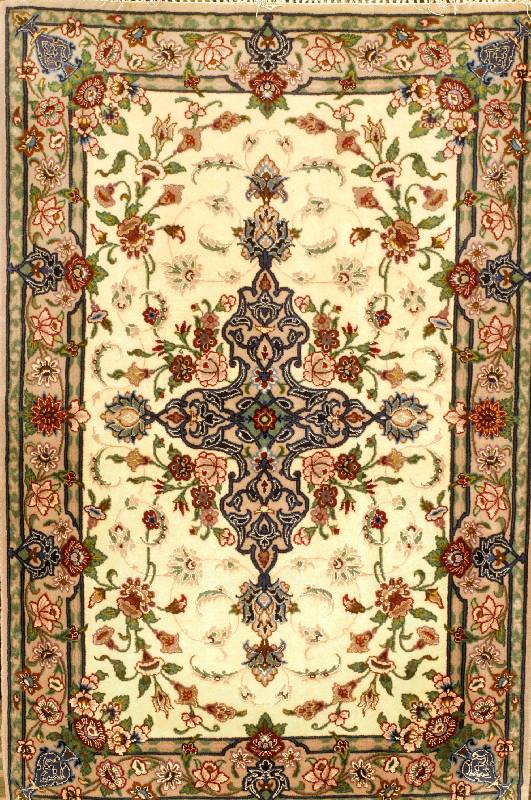 Esfahan fein, Persien, 10 Jahre alt, Korkwo lle mit und auf Seide, ca. 107 x 72 cm, SchÄtzwert: 1050.- EURO, ca. 1,0 Mio. Kn/qm. S ehr guter ...
