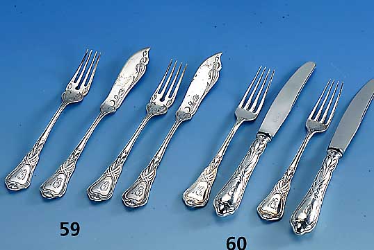 FrÜhstÜcksbesteck fÜr 6 Personen, deutsch, Wilkens Bremen um 1902, Entwurf HEINRICH VOGLER, Modell Herbstzeitlose, reiner Jugendstil, 800er ...
