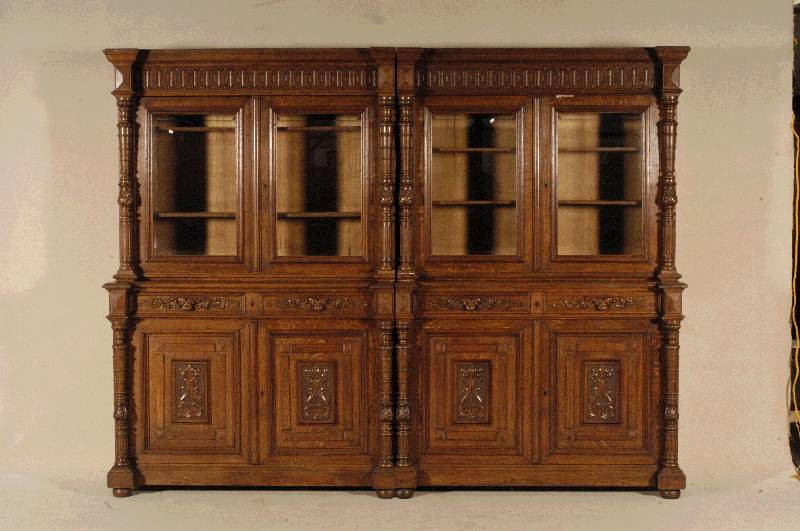 ehemals zwei SÄulen-BuffetschrÄnke, Frankreich , um 1870, umgebaut als BÜcher- bzw. LokalschrÄnke, Eiche massiv, stabile Bauweise, zwei ...