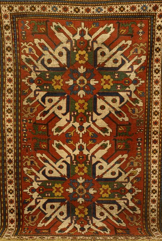 Adler Kazak, sog. Tschelaberd, Kaukasus, um 1880, Wolle auf Wolle, ca 223 x 145 cm, Ehz:3 -4 EURO, SW:8500 EUR.Zwei imposante Medaillons in einem ...