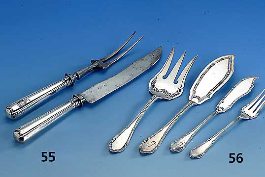 Fisch-Besteck, Frankreich Paris um 1900, 950er Silber, 855 g, Bes.-Monogr. Meistermarke Coignet, Nachfolger von Plasait, sehr bekannter ...