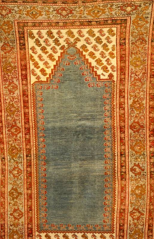 Izmir, TÜrkei, ca. 60 Jahre, Wolle auf Wolle, ca. 215 x 121 cm, SchÄtzwert: 1750.- EURO, EHZ: 2-3. SchÖn und ungewÖhnlich der hel lblaue ...