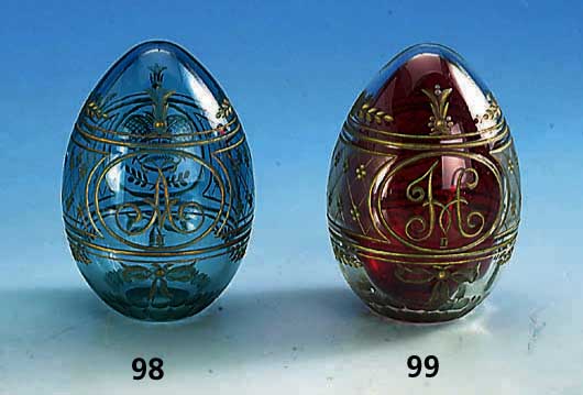 Tischdekoration Ei, blau A = Alexander II., 1855-1881, Geschenk einer kaiserl. Hoheit Alexander II. an Bedienstete, blaues Glas geschnitten u. ...