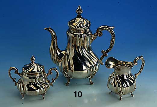 3-teiliges Kaffeeservice, 925er Silber, deutsch, Emil Hermann/Waldstetten, best. aus: Kaffeekanne, Sahnegießer und Zuckerdose mit Deckel, ...