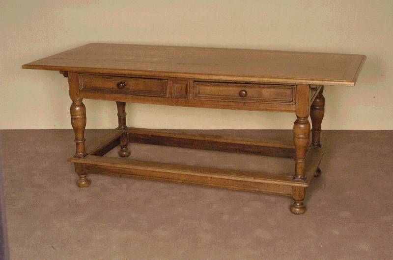 Großer Esszimmertisch, deutsch um 1900, Eiche massiv, 4 gedrechselte SÄulen, miteinander verbunden, Tisch mit 2 SchÜben, sehr stabile Bauweise, ...