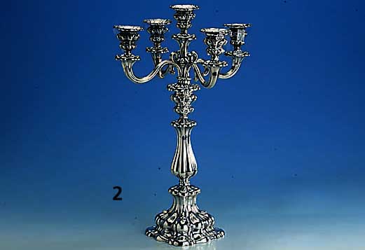 Kandelaber 800er Silber, um 1900/10, fÜnfarmige, im Barockstil, Meistermarke C. Tewes, Gew. ca. 1205 g, HÖhe ca. 46 cm