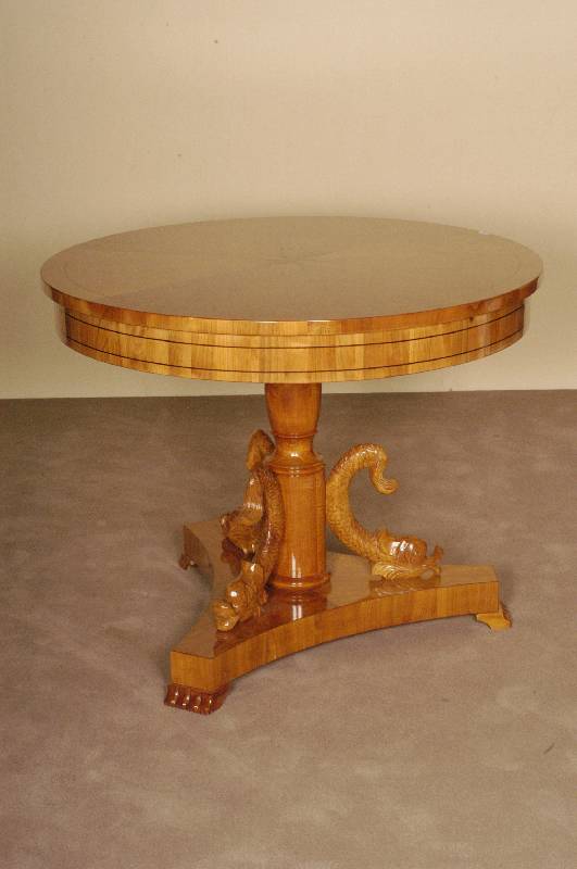 Prunktisch, im Biedermeierstil, nach dem Vorbild von 1825, Korpus Weichholz, Kirschbaum massiv, Kirschbaumfurnier, vielfach gespiegelt, ...