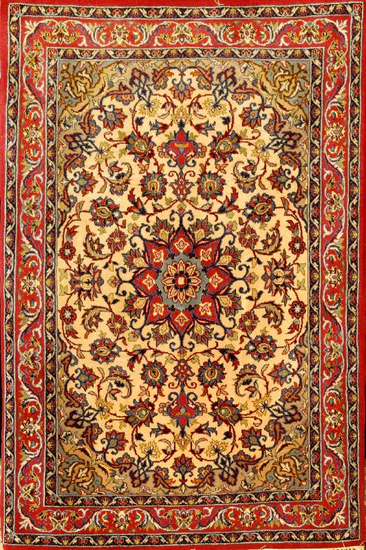Esfahan fein, Persien, ca. 10 Jahre, Korkwo lle mit und auf Seide, ca. 107 x 72 cm, SchÄtzwert: 1050.- EURO, ca. 1,0 Mio. Kn/qm. E hz: 2, Guter ...