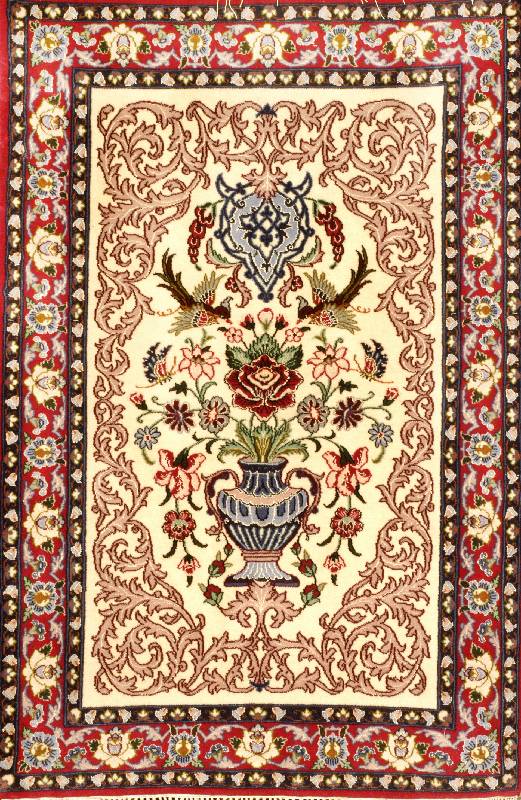 Esfahan fein, Persien, ca. 10 Jahre, Korkwo lle mit und auf Seide, ca. 105 x 70 cm, Schätzwert: 980.- EURO, ca. 1,0 Mio. Kn/qm. Eh z: 1 (sehr guter ...