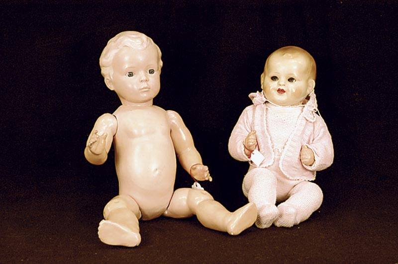 Massepuppe, SchildkrÖt, um 1925, Hans, Celluloid (gemarkt) und MassegliederkÖrper, dieser KÖnig & Wernicke, modellierte Haare, Kugelgelenke, ...