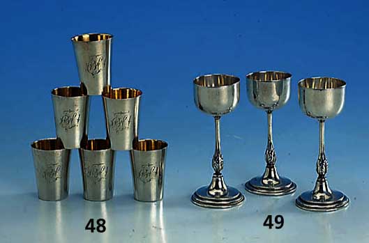 6 LikÖrkelche, Ungarn, 800er Silber, Gew. total ca. 300 g, H. ca. 10 - 10.5 cm
