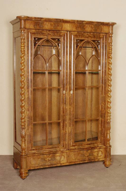 BÜcher- bzw. SÄulenschrank, deutsch, um 1855/65, 2. Barock, Korpus Weichholz/Hartholz, Pyramidenmahagoni- bzw. Pyramidenmahagoniwurzelfurnier ...