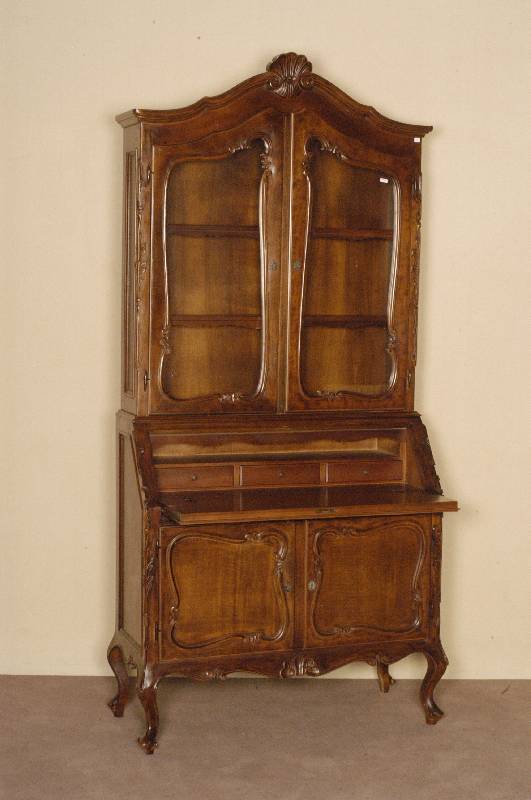 AufsatzsekretÄr, Frankreich, um 1965, Barockstil, Korpus Obstholz, Farbton Nußbaum, schÖnes StilmÖbel, Gebrauchsspuren, ca. 211x98x40(60) cm