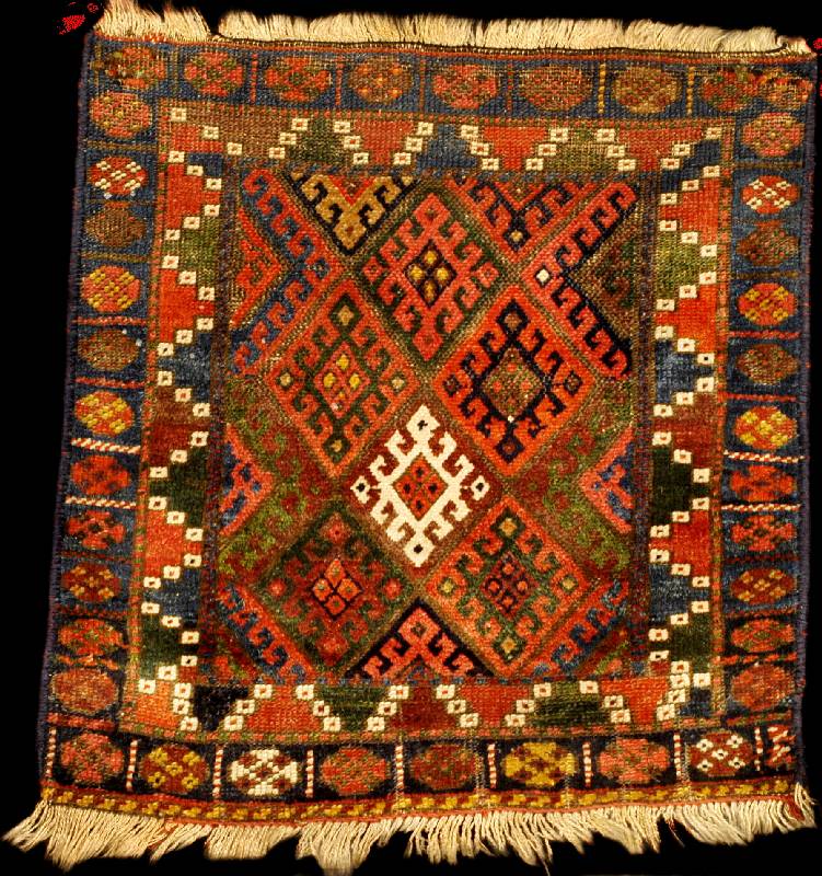 Jaf Tschenfront Antik, Persien, reine Pflan zenfarben, 19.Jahrhundert (um 1880/1890), fein e gl?nzende Wolle geknüpft auf Wolle, ca. 64 x 64 cm, ...