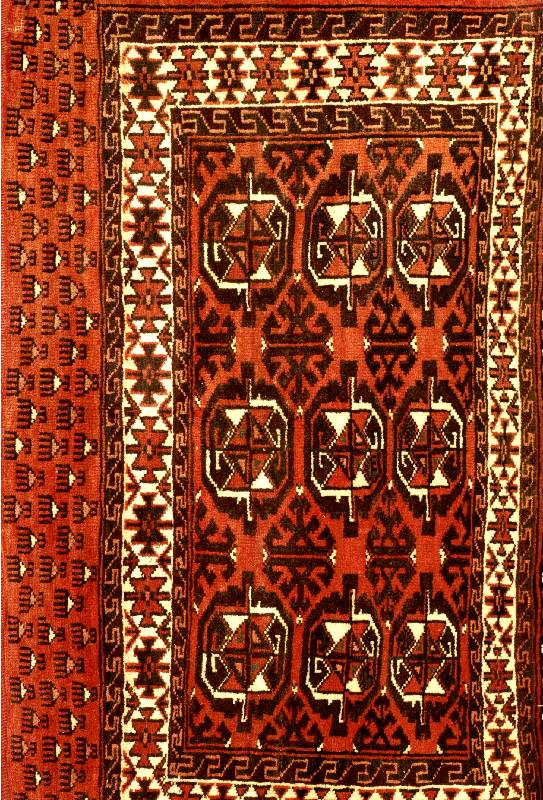 Tchowal Jamoud, Turkmenistan, um 1920/30, Wolle auf Wolle, ca. 105 x 63 cm, SchÄtzwert: 950.- EURO, EHZ: 2, mit Kelim RÜckseite