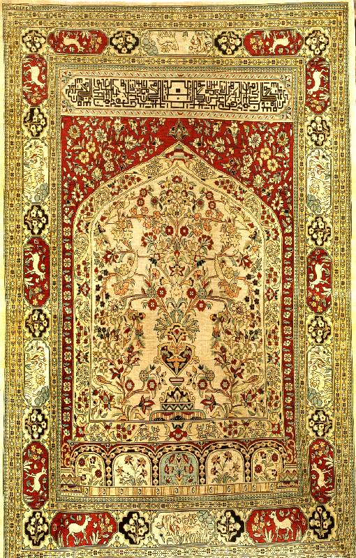 Hereke Seide sign., TÜrkei, ca. 50 Jahre, reine Naturseide, ca. 116 x 73 cm, SchÄtzwert: 3800.- EURO, EHZ: 2. Sog. Paradiesmotiv, Meist erliche ...