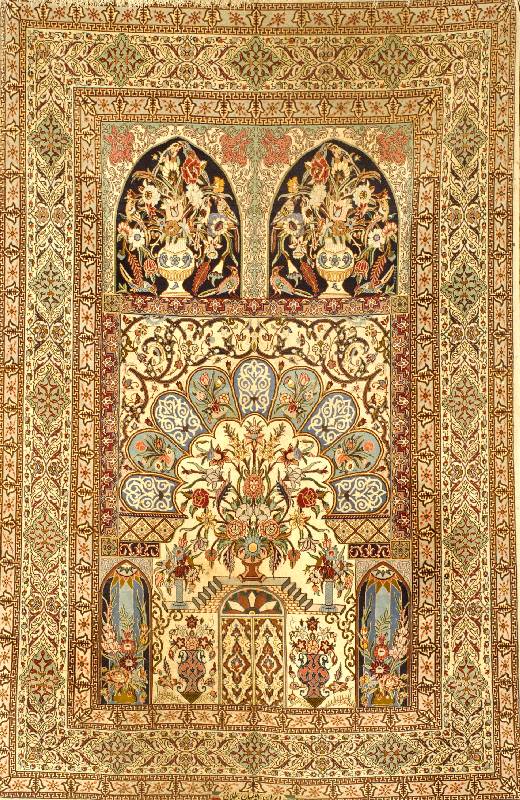 Esfahan fein sign, Persien, ca. 40 Jahre, Korkwolle mit und auf Seide, ca. 229 x 151 cm, SchÄtzwert: 6500.- EURO, ca. 1,0 Mio. Kn/qm, EHZ: 2. ...