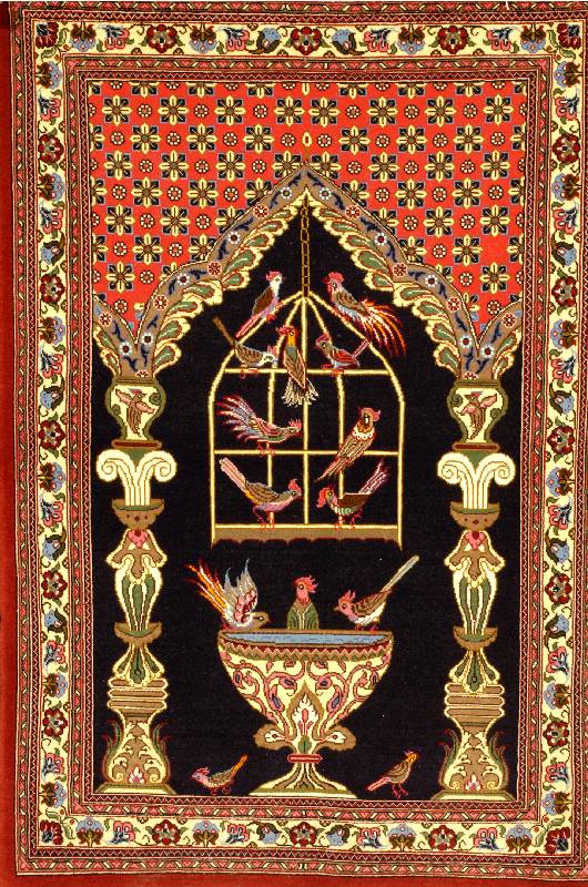 Ghom Kork, Persien, ca. 20 Jahre, Korkwolle, ca. 120 x 80 cm, SchÄtzwert: 900.- EURO, EHZ: 1-2. Paradies Motiv