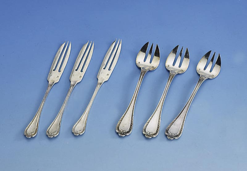 6 Hummergabeln, Frankreich um 1880, 950er Silber, Meistermarke Veuve Rissler & Carree, Paris, Nachf. Tetard, ca. 165 g, passend zu Kat.-Nr. ...