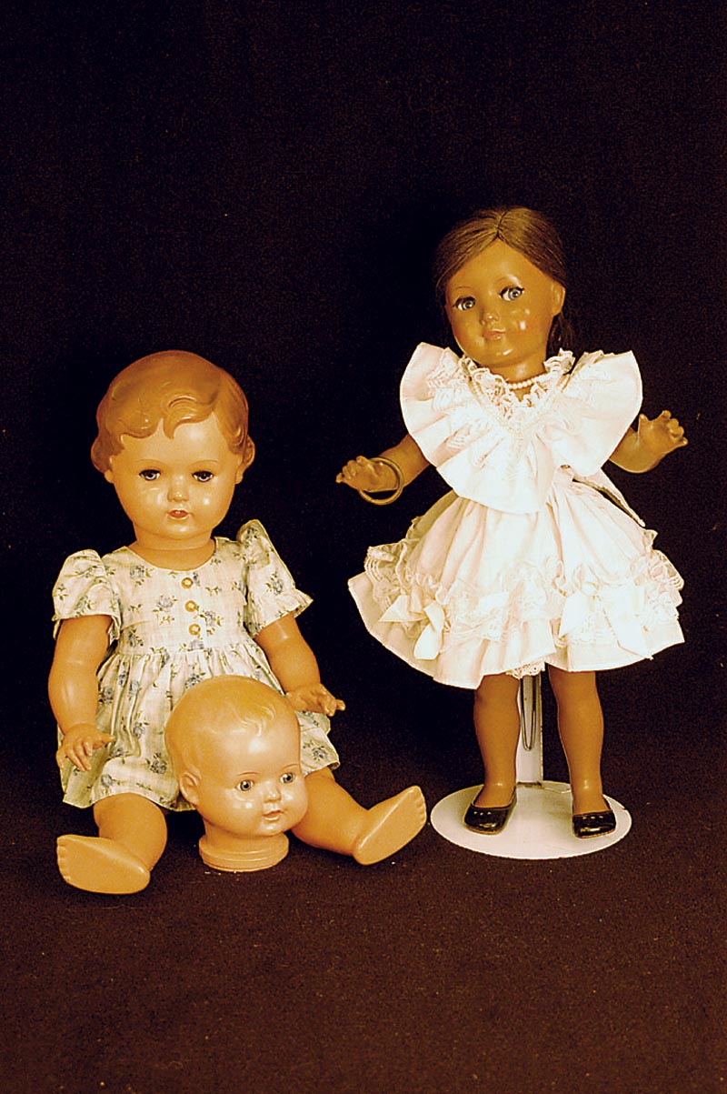 SchildkrÖtpuppe, Manuela/Yvonne, 50er Jahre, beweglicher Kopf, EchthaarperÜcke, Schelmen- augen, H. 46 cm