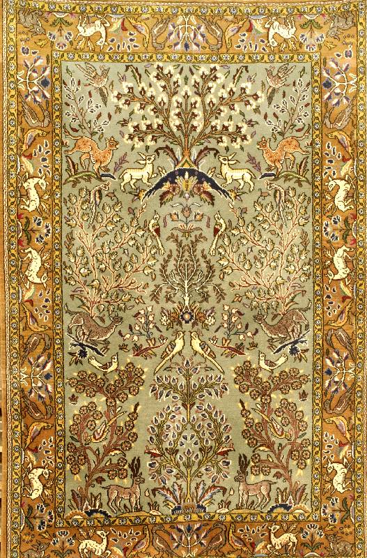 Ghom, Persien, ca. 50 Jahre, Wolle auf Baumwolle, ca. 164 x 106 cm, SchÄtzwert: 1200.- EURO, EHZ: 2. Mit Tierzeichnungen im Fo nd.
