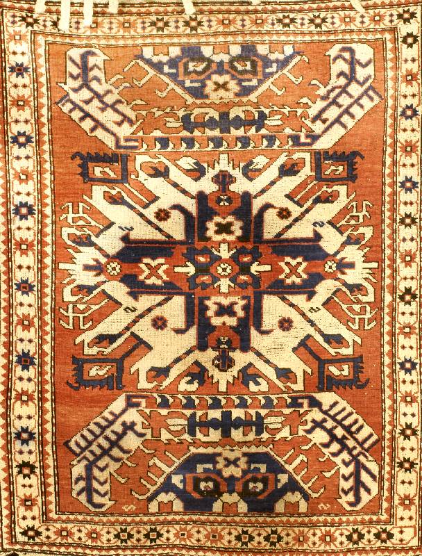 Adler Kazak (Karabagh Gebiet), Kaukasus, um 1910, Wolle auf Wolle, ca. 148 x 120 cm, SchÄtzwert: 3100.- EURO, EHZ: 4. Ein sehr selt enes Maß ...