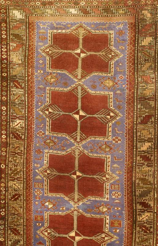 Sternen Karabagh, Kaukasus, um 1880 antik, Wolle auf Wolle, ca. 200 x 114 cm, EHZ: 3-4, Naturfarben. Selten und SammelwÜrdig.