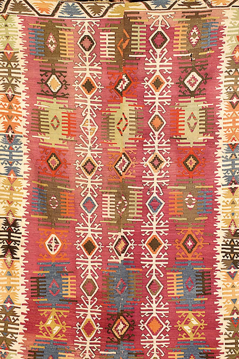 Anatol Kelim, um 1940, Wolle auf Wolle, ca. 390 x 155 cm, SchÄtzwert: 2200.- EURO, EHZ: 4-5. 2 bahnig